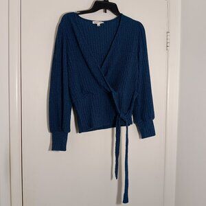 Parallel Skies womens long sleeves wrap top or sweater  blue